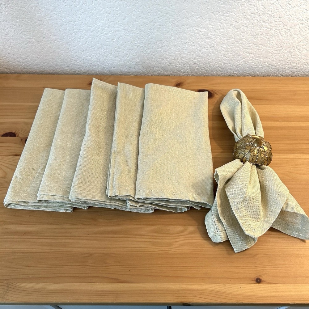 Pier 1 Imports Cotton Napkin Set Of 6 ~ 19" Beige Gold Xmas Thanksgiving Dinner